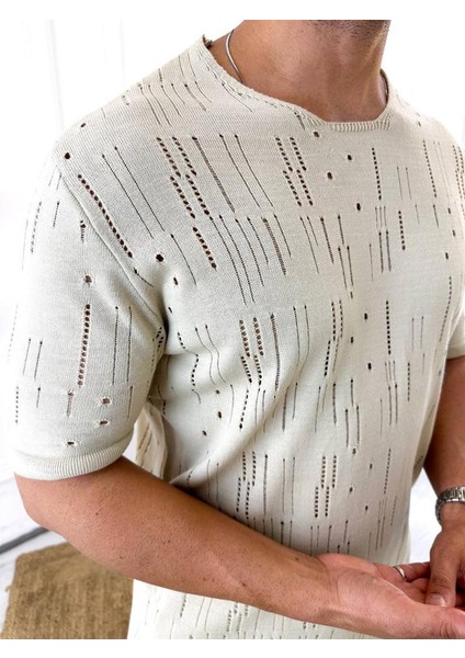 Tişört Lazer Kesim Yırtık Detaylı T-Shirt Oversize Rahat Kalıp Tshirt