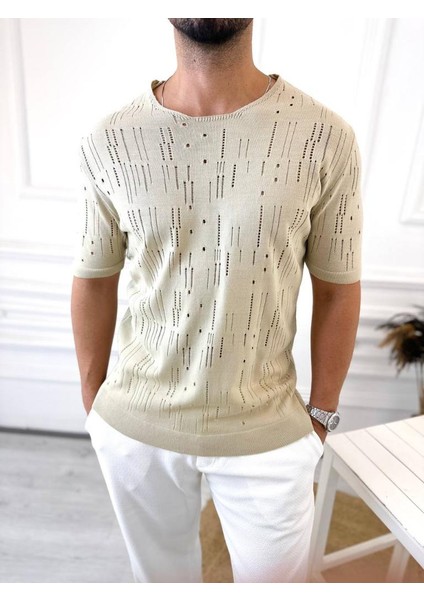 Tişört Lazer Kesim Yırtık Detaylı T-Shirt Oversize Rahat Kalıp Tshirt