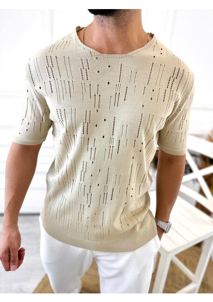 Tişört Lazer Kesim Yırtık Detaylı T-Shirt Oversize Rahat Kalıp Tshirt