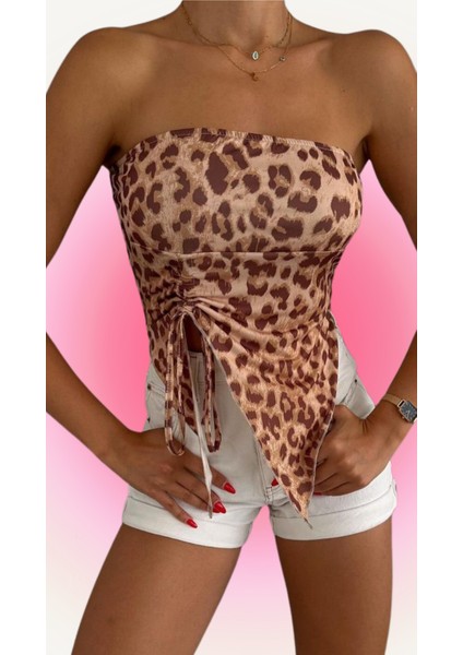 Kadın Straplez Bağlamalı Bluz Sandy Kumaş