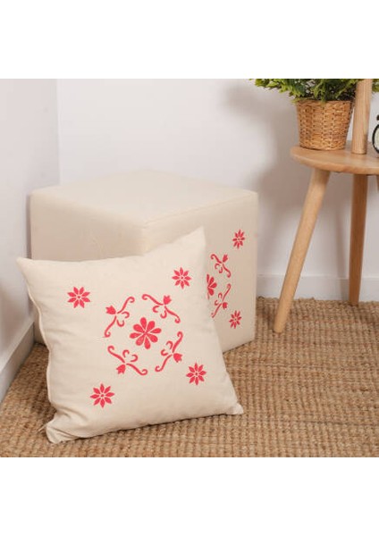 Red Kırlent-Kırmızı Baskılı 45x45x10 Cm
