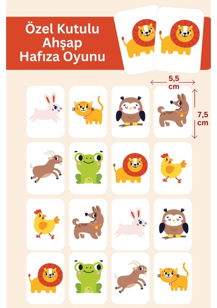 Memory Game Sevimli Hayvanlar Ahşap Eşleştirme Oyunu Zeka Kartları