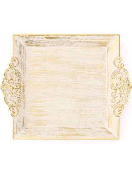 Barok Eskitme Tepsi - Beyaz - 22X26 cm