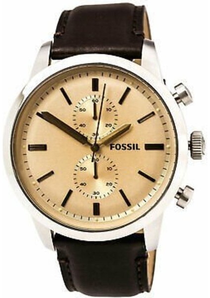 Fossil FS4813 Kahverengi Hakiki Deri Silikon Kaplama Saat Kordonu Kayışı 46MM