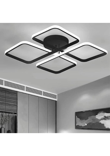 Avize - Novem Kare Led Model - Siyah Kasa - Beyaz Işık