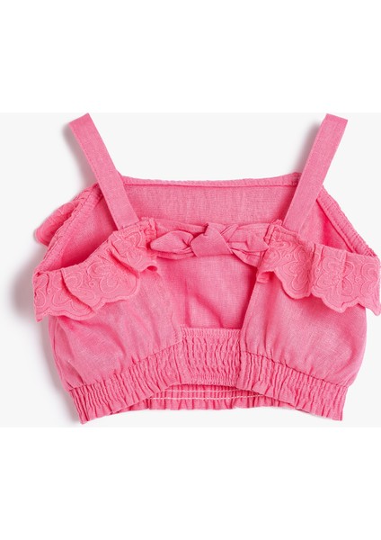 Crop Keten Bluz Askılı Fırfır Detaylı fiyatları