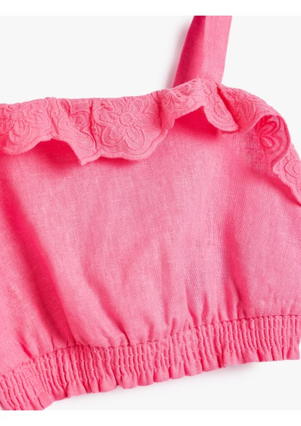 Crop Keten Bluz Askılı Fırfır Detaylı modelleri