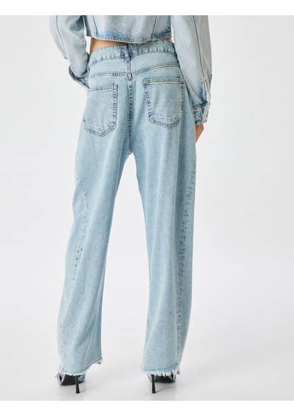 Balon Kot Pantolon Kesik Paça Yüksek Bel Crop Boy Düğmeli Pamuklu - Balon Fit Jean fırsatları