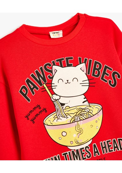 Sweatshirt Bisiklet Yaka Kedi Baskılı modelleri