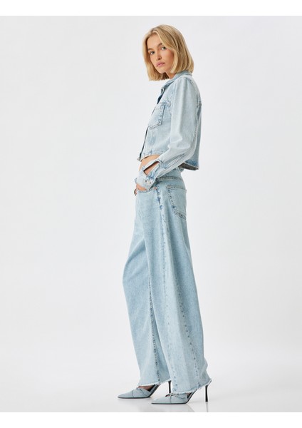 Balon Kot Pantolon Kesik Paça Yüksek Bel Crop Boy Düğmeli Pamuklu - Balon Fit Jean fiyatları