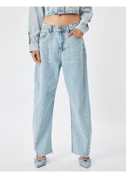 Balon Kot Pantolon Kesik Paça Yüksek Bel Crop Boy Düğmeli Pamuklu - Balon Fit Jean modelleri