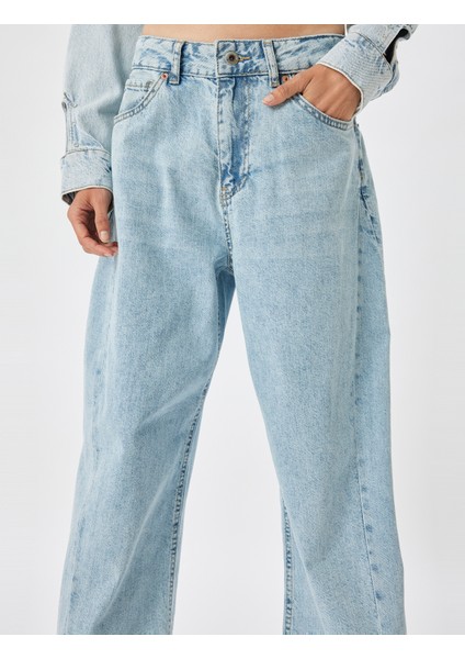 Balon Kot Pantolon Kesik Paça Yüksek Bel Crop Boy Düğmeli Pamuklu - Balon Fit Jean indirimleri