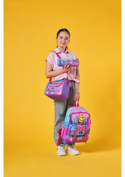 Pembe Mor Milkshake Dondurma Desenli 3’lü Okul Çanta Seti modelleri