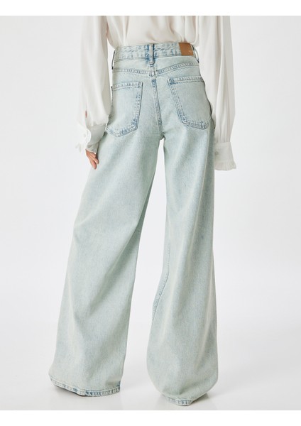 Yırtık Kot Pantolon Düşük Bel Düğmeli Bol Paça Pamuklu - Loose Straight Fit Jean fırsatları