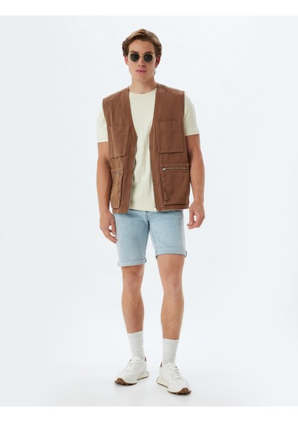 Slim Fit Kot Şort Bermuda Cep Detaylı Pamuklu