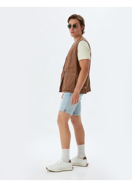 Slim Fit Kot Şort Bermuda Cep Detaylı Pamuklu fiyatları