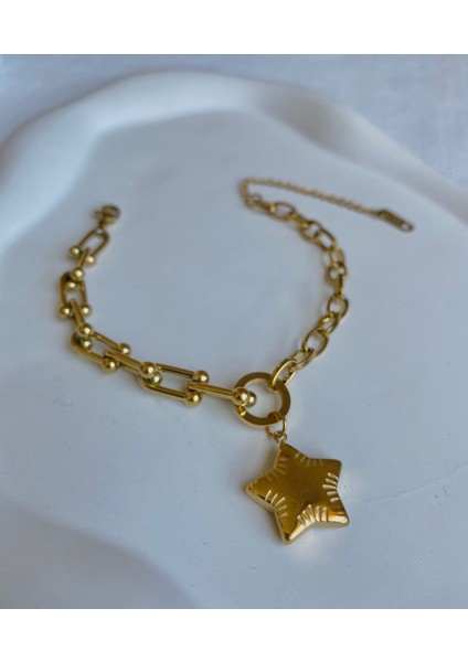 Kadın Çelik Bileklik Tfany Geçme Zincir Yıldız Bileklik