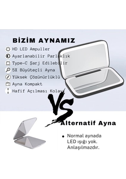 LED Işıklı Mini Taşınabilir Makyaj Aynası 5x Büyütme Cep Seyahat Estetik Araçları Güzellik Aynası