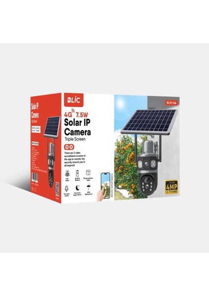 4g 7.5W Solar Ip Kamera Çift Ekran 2+2mp Ultra Hd Gece Görüşlü Su Geçirmez Ip Güvenlik Kamerası