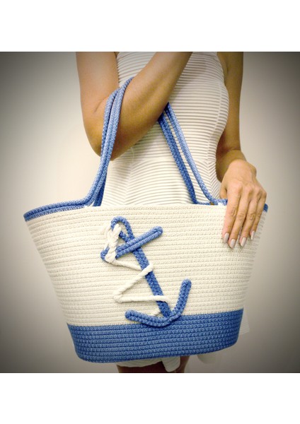 Tasarım Plaj ve Kol Çantası Büyük Boy Çapalı Hasır Omuz Çanta El Işi