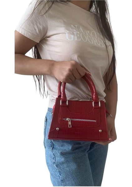 Shub Bags Kadın Bordo Iki Gözlü Kare Astarlı Suni Deri El Çantası Portföy Clutch