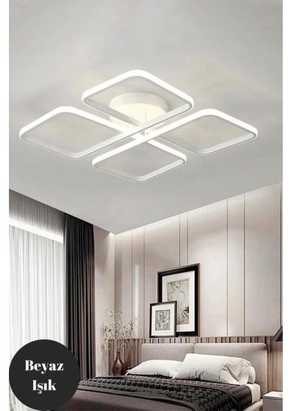 Avize - 60 cm Novem Kare Led Model- Beyaz Kasa - 3 Renk Kumandalı