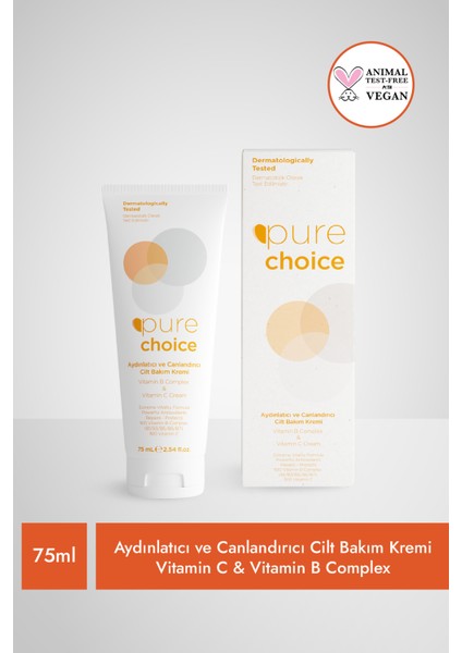 Pure Choice Aydınlatıcı ve Canlandırıcı Cilt ve Yüz Bakım Kremi 75ML - Vitamin C & Vitamin B Complex