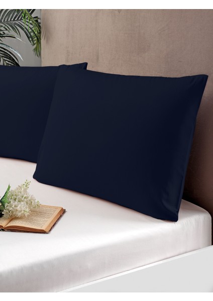 2'Li Pamuk Saten Yastık Kılıfı Lacivert