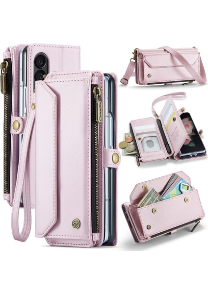 Caseme Samsung Galaxy Z Fold3 5g Kılıf Deri Telefon Çantası Stylus Yuvası Ile-Pembe (Yurt Dışından)