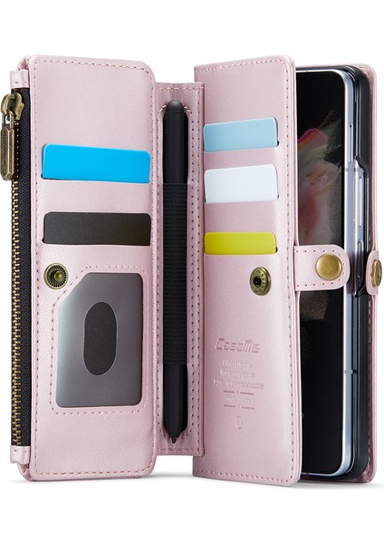 Caseme Samsung Galaxy Z Fold3 5g Kılıf Deri Telefon Çantası Stylus Yuvası Ile-Pembe (Yurt Dışından)