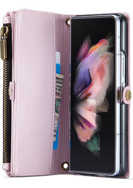 Caseme Samsung Galaxy Z Fold3 5g Kılıf Deri Telefon Çantası Stylus Yuvası Ile-Pembe (Yurt Dışından)