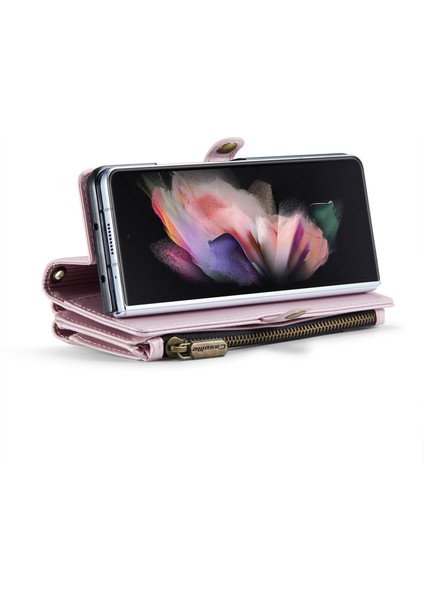Caseme Samsung Galaxy Z Fold3 5g Kılıf Deri Telefon Çantası Stylus Yuvası Ile-Pembe (Yurt Dışından)