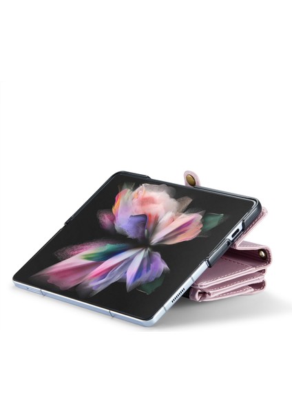 Caseme Samsung Galaxy Z Fold3 5g Kılıf Deri Telefon Çantası Stylus Yuvası Ile-Pembe (Yurt Dışından)