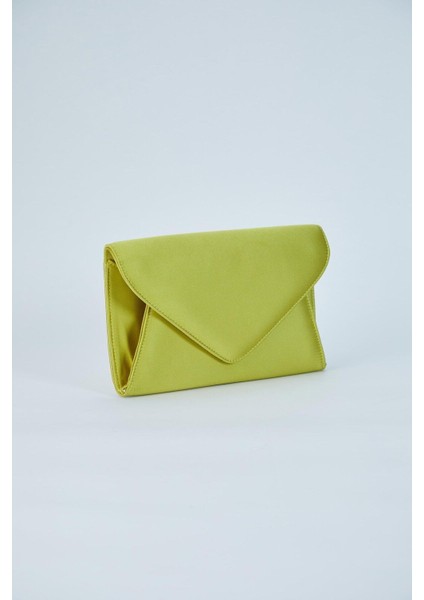 Kadın Yeşil Tek Gözlü Astarlı Saten Zarf Tasarımlı El Çantası Abiye Çanta Clutch Portföy