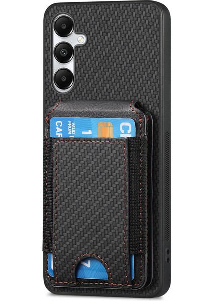 Samsung Galaxy A05S 4g Kılıf Kredi Kartı Tutuculu Deri Arka Kapak Karbon Fiber Doku-Siyah (Yurt Dışından)