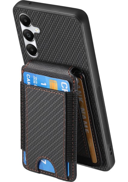 Samsung Galaxy A05S 4g Kılıf Kredi Kartı Tutuculu Deri Arka Kapak Karbon Fiber Doku-Siyah (Yurt Dışından)