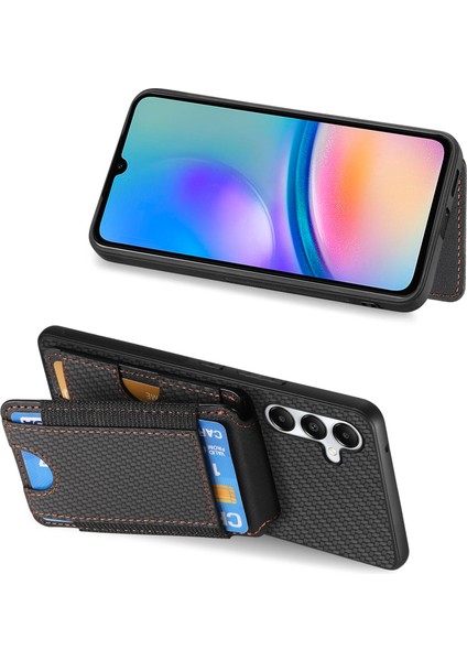 Samsung Galaxy A05S 4g Kılıf Kredi Kartı Tutuculu Deri Arka Kapak Karbon Fiber Doku-Siyah (Yurt Dışından)