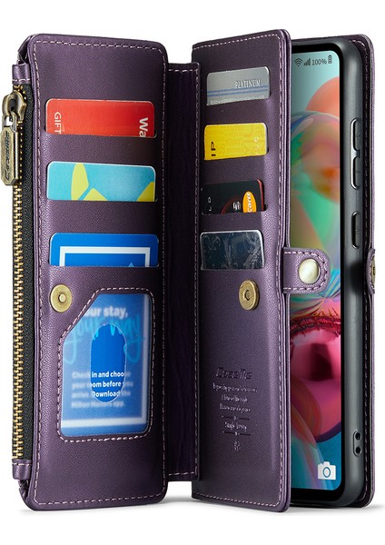 Caseme Samsung Galaxy A71 4g SM-A715 Kılıf Pu Deri Cüzdan Telefon Kılıfı Askılı-Mor (Yurt Dışından)