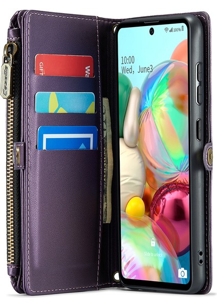 Caseme Samsung Galaxy A71 4g SM-A715 Kılıf Pu Deri Cüzdan Telefon Kılıfı Askılı-Mor (Yurt Dışından)