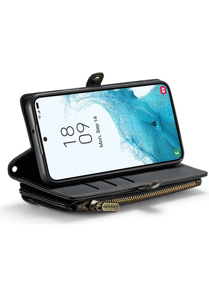 Caseme Samsung Galaxy S22+5G Kılıf 10 Kart Yuvalı Fermuarlı Deri Telefon Çantası-Siyah (Yurt Dışından)