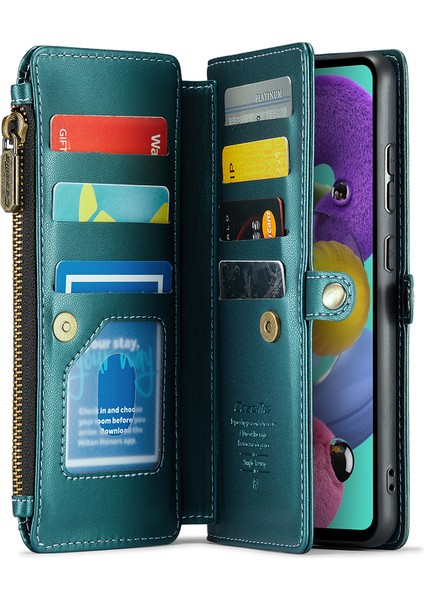 Caseme Samsung Galaxy A51 4g SM-A515 Deri Kılıf Fermuarlı Cüzdan Telefon Kapağı-Yeşil (Yurt Dışından)