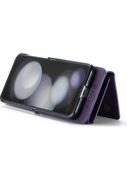 Dg.mıng Samsung Galaxy Z Flip5 5g Kılıf Kickstand Fermuar Cüzdan Deri + Pc Telefon Kapağı-Mor (Yurt Dışından)