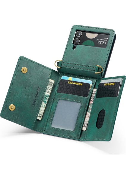 Dg.mıng Samsung Galaxy Z Flip3 5g Kılıf Rfıd Engelleme Kart Yuvaları Deri + Pc Telefon Kapağı-Yeşil (Yurt Dışından)