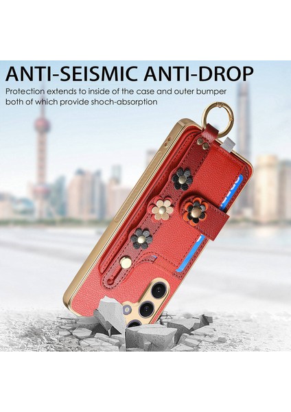 Samsung Galaxy S24+ Kılıf 3D Çiçek Deri+Tpu Kart Yuvalı Telefon Kılıfı Kickstand-Kırmızı (Yurt Dışından)