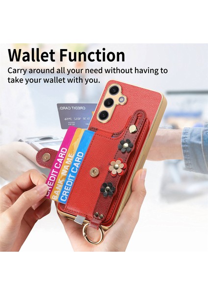 Samsung Galaxy S24+ Kılıf 3D Çiçek Deri+Tpu Kart Yuvalı Telefon Kılıfı Kickstand-Kırmızı (Yurt Dışından)