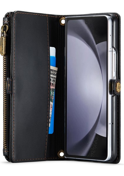 Caseme Samsung Galaxy Z Fold5 5g Kılıf Fermuarlı Deri Telefon Çantası Kalem Tutucu-Siyah (Yurt Dışından)