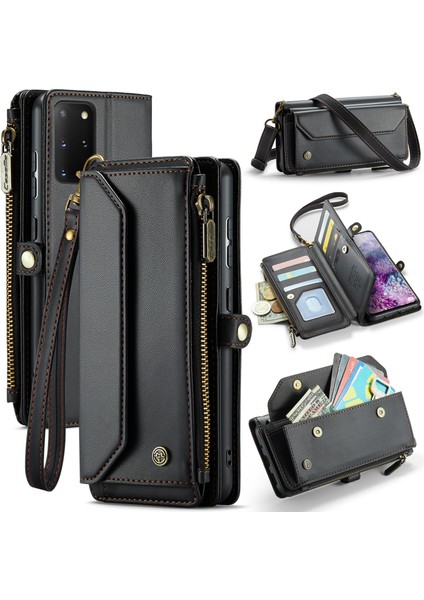 Caseme Samsung Galaxy S20 Plus 5g/4g Kılıf Crossbody Telefon Çantası Deri Kılıf-Siyah (Yurt Dışından)