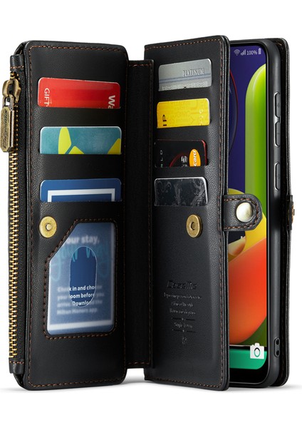 Caseme Samsung Galaxy A30S Kılıf Fermuarlı Cüzdan Deri Askılı Telefon Kılıfı-Siyah (Yurt Dışından)