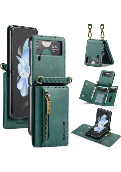 Dg.mıng Samsung Galaxy Z Flip4 5g Kılıf Rfıd Engelleme Pu Deri + Pc Katlanır Telefon Kapağı-Yeşil (Yurt Dışından)