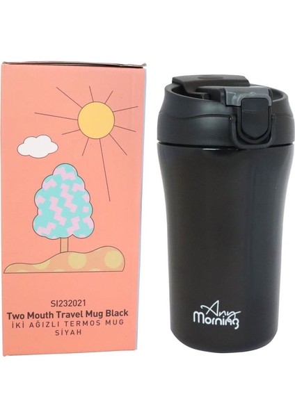 Any Morning SI232021 Iki Ağızlı Termos Mug Siyah 400 ml